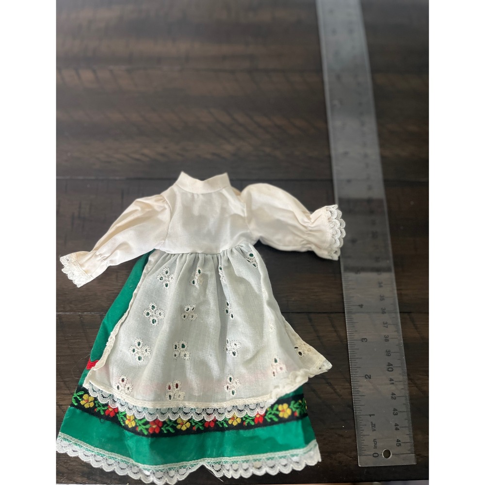 Vintage German Folk Doll Dress Green Trachten 11-12 Inch Dirndl Style AS IS